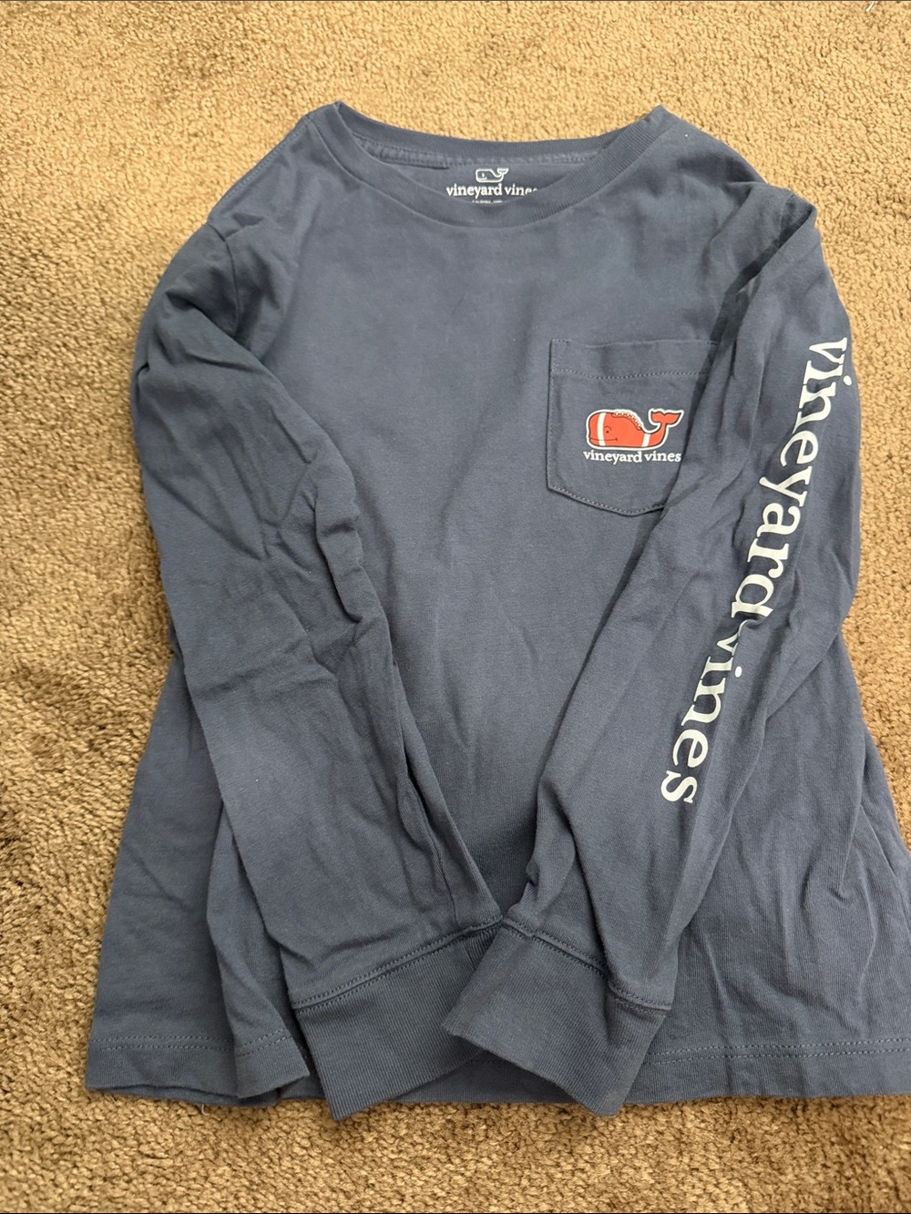 Vineyard Vines Navy Long Sleeve Pocket Tee with White Sleeve Logo